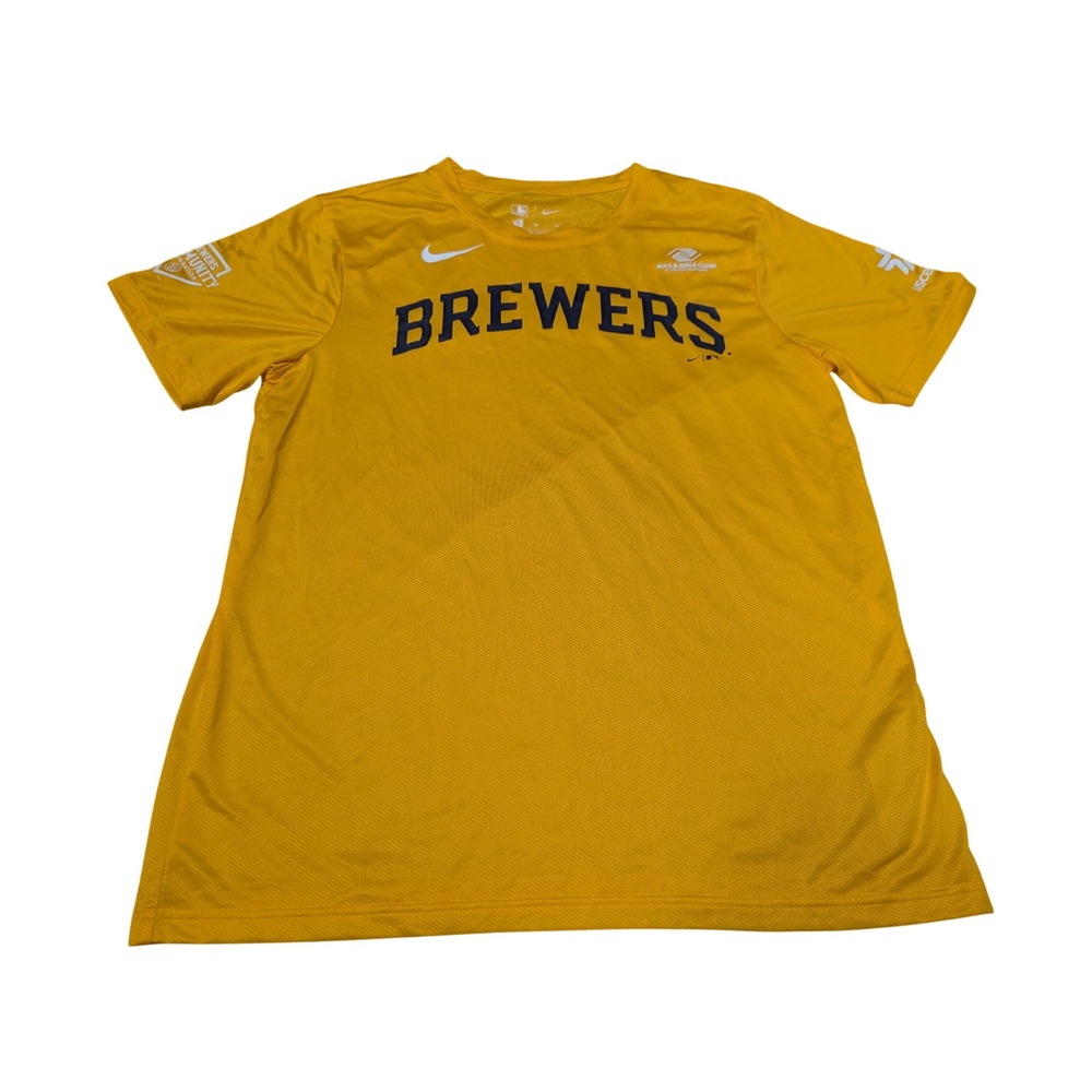 Nike T-Shirt Mens‎ Medium Gold Milwaukee Brewers MLB Performance Mesh Activewear